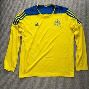 adidas 2017 Boston Marathon Yellow Tee with Blue Print